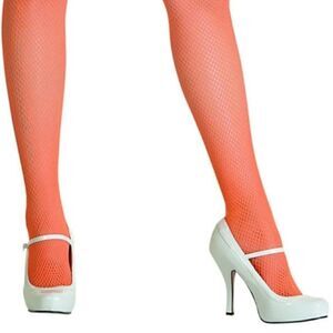 NWT neon orange fishnet Pantyhose by‎ Leg Avenue from Halloween Express